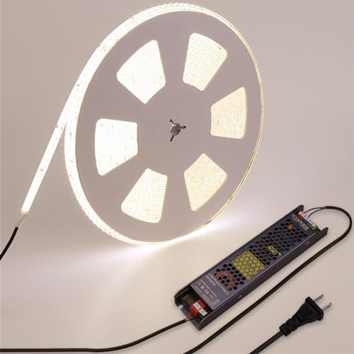 Image of BENLUN 48V Outdoor LED Strip Lights Waterproof, 65.6ft 150W 4000K Natural White Dimmable LED Tape Light Cuttable with Power Supply for Bedroom Ceiling Garden Living Room Commercial House