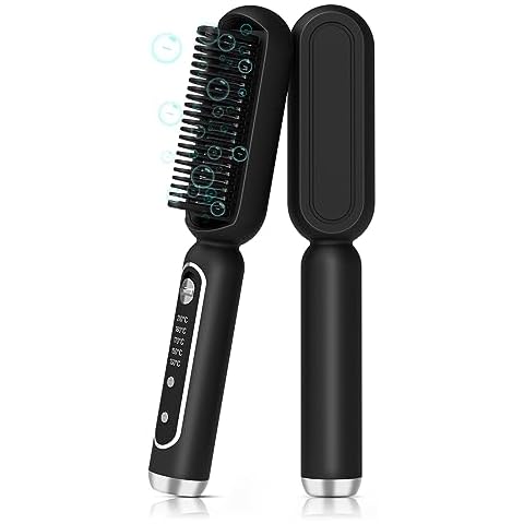 2024 Upgraded Hair Straightener Brush - Professional Ionic Hair Straightener Comb for Women, Hair Care & Ease Frizz, Anti-Scald, 5 Temp Settings for Home,Travel & Salon (Black) Cover