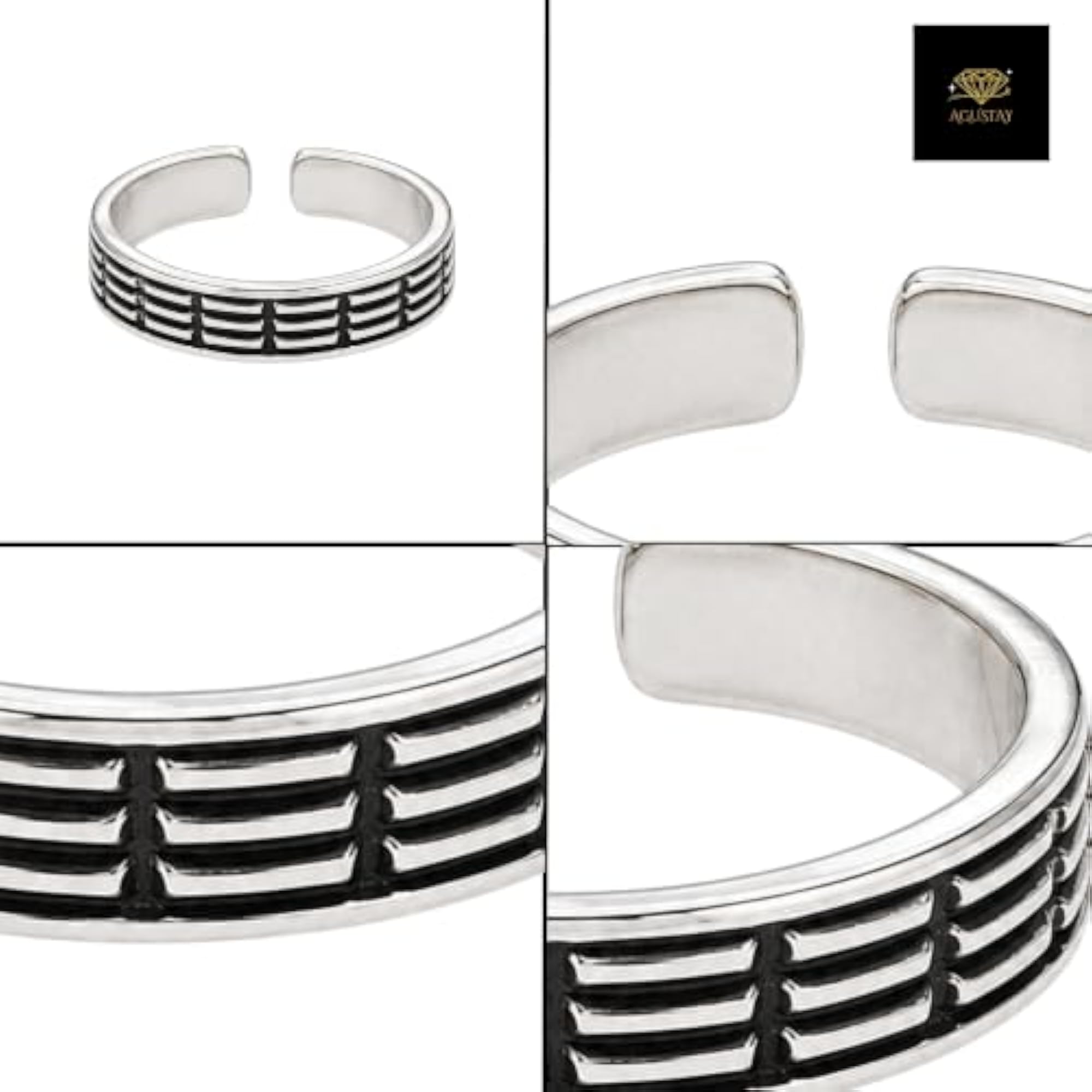 Women's 925 Sterling Silver Oxidized Textured Adjustable Toe Ring Pair