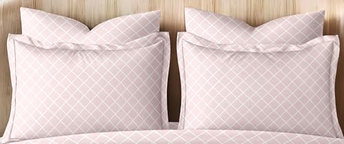 Image of Floral Design Zig Zag Stitching King Size Glace Cotton 160 TC Pillow Covers /Pillow Case-20 X 30 Inches, 50 Cm X 75 Cm (4, 1879-Pink)