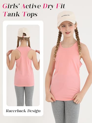 Poroka 5 Pack Girls' Dance Tank Tops Active Dry Fit Athletic Top Sleeveless Racerback Tank Top for Gymnastics4