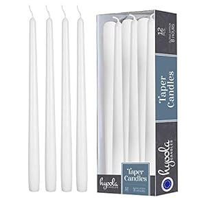 Hyoola 12 Pack Tall Taper Candles – 10 Inch White Dripless, Unscented Dinner Candle – Paraffin Wax with Cotton Wicks – 8 Hour Burn Time