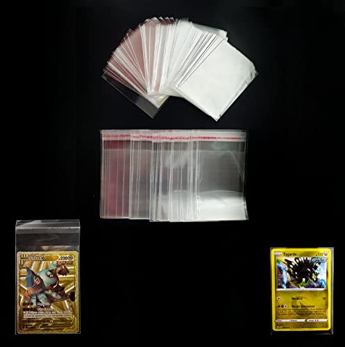 Lot de 200 Sleeves Porte-Carte compatibles avec Cartes à Collectionner Pokemon Magic. Sacs Protège Cartes en Cellophane Transparent pour Cartes de Sport, Club, Bancaires. (100 fermés + 100 ouverts) Cover