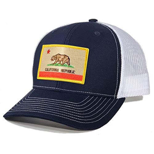 Homeland Tees Men s California Flag Patch Trucker Hat - Navy White