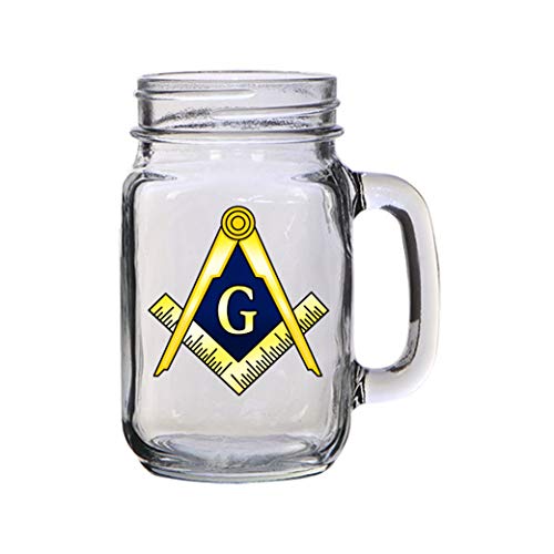 Hat Shark Mason Masons Masonic Live Better Logo Symbols - 16 oz Mason Jar Glass Mug for Beer Tea Wedding, Engagement Anniversary Bridal Party for Newlyweds