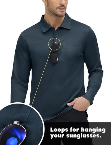 Camiseta Polo para Hombre de Manga Larga con Bolsillo, Secado Rápido, Ligera y con Cuello miniatura 3