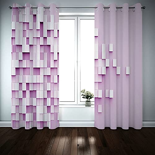 Aeici 2 cortinas de ventana rectangulares 3D para dormitorio, color rosa