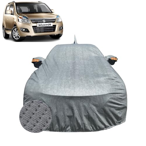 Image of Car Cover For Maruti Suzuki Wagonr (2010-2018) | 100% Waterproof Cover with Antenna & REFLECTIVE Mirror Pockets | Dustproof, Scratchproof, Heatproof Wagonr Car Cover |Soft Cotton Lining| GREY