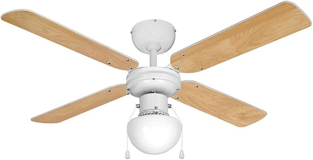 MiniSun White 42" Modern Ceiling Fan with Light & Beech/White Reversible Blades