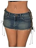 WDIRARA Women's Lace Up Side Bodycon Denim Mini Skirt Y2k Low Rise Frayed Hem Jean Skirts Medium Wash Medium
