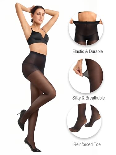 CozyWow 40D Sheer Tights for Women, Durable Control Top Pantyhose, High Waist Stockings with Reinforced Toe4