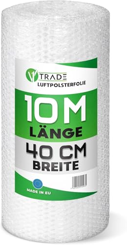 V1 Trade Luftpolsterfolie Rolle 40cm x 10m Noppenfolie Rolle Für Versand Bubble Wrap Zum Schutz Zerbrechlicher Waren Verpackungsmaterial Für Haushalt Und Umzug