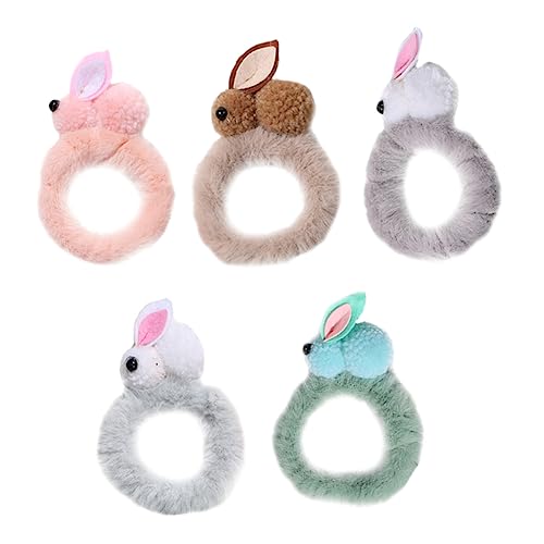 FRCOLOR 5個 ヘア ネクタイ ヘア アクセサリー ゴム ネクタイ ぬいぐるみ ウサギ ロープ ウサギ リング ぬいぐるみ
