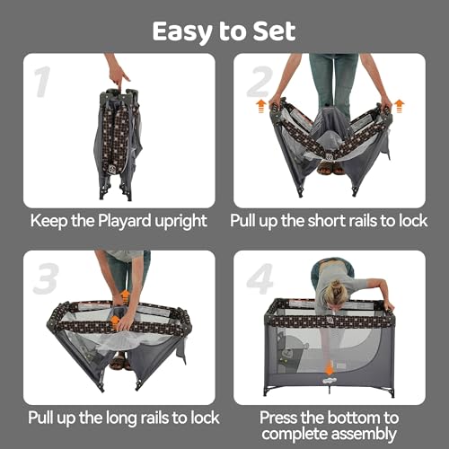 Pamo Babe Portable Crib Baby Playpen with Mattress and Carry Bag Grey