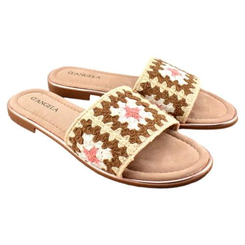 D´ANGELA - Sandalia Plana Tipo Zueco con Pala Textil 992426 Sintético Mujer Color: Beige Talla: 37