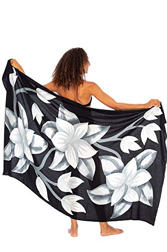 Back From Bali Womens Sarong Coverup Hand Painted Flower Swimsuit Wrap Skirt Beach Pareo with Coconut Clip2