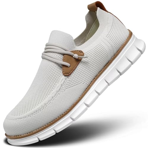 Mens Casual Loafers Shoes Slip On Fashion Walking Dress Sneakers Business Oxfords Work Lightweight Soft Sole Zapatos Beige
