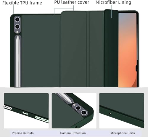Image of TechTrendz Smart Trifold Flip Case for Samsung Galaxy Tab S11 Ultra 14.6 inch[SM-X930, SM-X936B] Support S Pen Magnetic Attachment Shockproof Stand Flip Cover Compatible for S11 Ultra (Mountain Green)