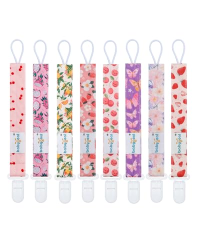 Image of babygoal Fruit Pacifier Clips, 8 Pack Binky Paci Holder Clips Fits for Most Baby Pacifiers and Binkies