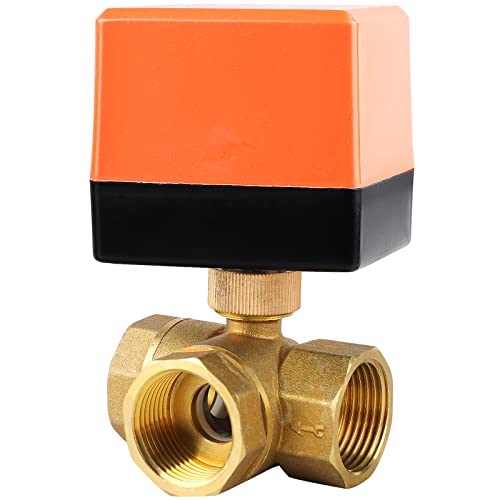 SWAWIS Válvula Motorizada de 3 Vías Válvula Solenoide Motorizada DN25 1' AC 230V Válvula de Zona de Latón Válvula de Bola Motorizada Válvula Eléctrica