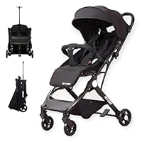 RYDR C8 Compact Travel Pushchair | Lightweight Baby Stroller/Pram/Buggy for 0–3 years/15kg | Easy One-Hand Fold, 5-Point Harness, Adjustable Back, Leg Rest and Canopy, Shopping Basket (Black)