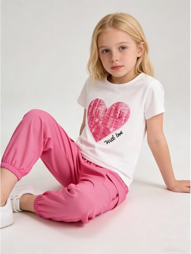Image of Girls 4 Pieces Outfits Short Sleeve Printed Tee Tops and Pants Set 4-12Y