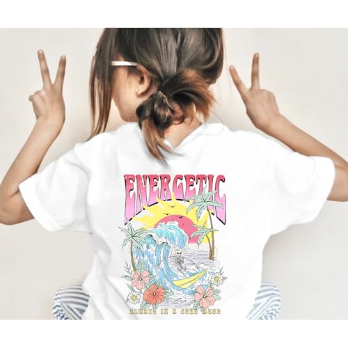 Image of Cute Letter Shirts for Girls Beach Graphic Tee Preppy Shirt Kids Summer Cotton Short Sleeve T Shirt Vacation Tops