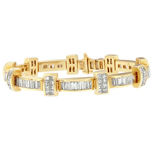 Original Classics 14K Yellow Gold 7 3/8ct TDW Princess and Baguette Cut Diamond Bar Link Bracelet (H-I,SI1-SI2)