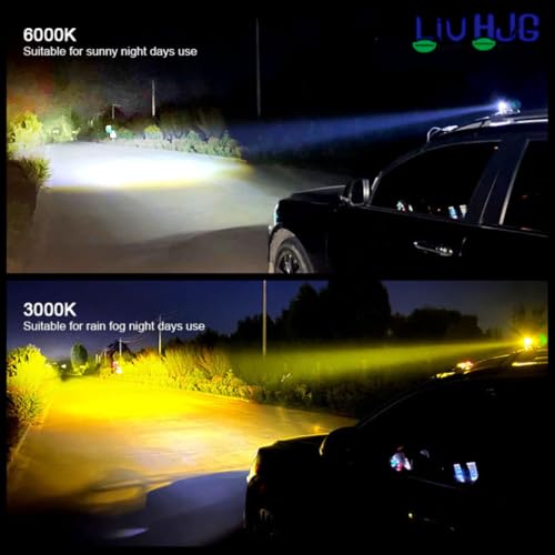 Image of LIU HJG Mini U10 36W LED Fog Light | Dual Beam Yellow /White with Red Devil Eye DRL | Compact Waterproof Driving Lamp | Universal Fit for Bike, Car, SUV | Wide Voltage 10V-80V (Pack of 2)