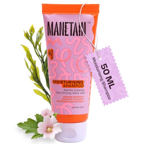 Image of MANETAIN Moisturising Shampoo 50ml for Curly, Dry & Frizzy Hair | Sulphate & Paraben Free | Hydrates & Strengthens with Baobab Protein, Seaweed & Marshmallow Extract | CG-Friendly, Gentle Cleanser for Soft, Defined Curls
