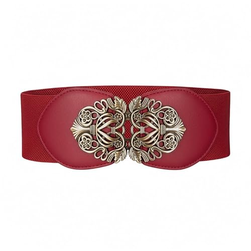 BlackButterfly 3 Pouces de Large Élastique Boucle Vintage Ceintur (Rouge, L)