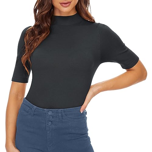 Image of Anbenser Women's Short Sleeve Mock Pullover Sweater Knit Jersey Top Slim Fit
