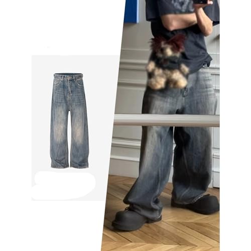 Mud Dyed Pants, Unisex Straight Tube Washed High Street Silhouette Jeans4