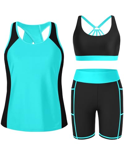 Women 3 Piece Tankini Swimsuits - Athletic Bathing Suits Swim Tank Top with Boy Shorts and Bra Modest Swimwear 2025