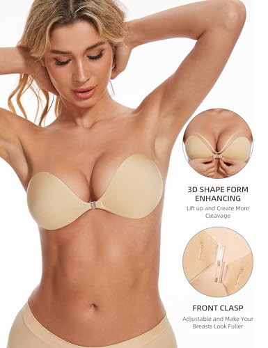 Image of Wingslove Adhesive Bra Reusable Strapless Self Silicone Push-up Invisible Sticky Bras for Backless Dress