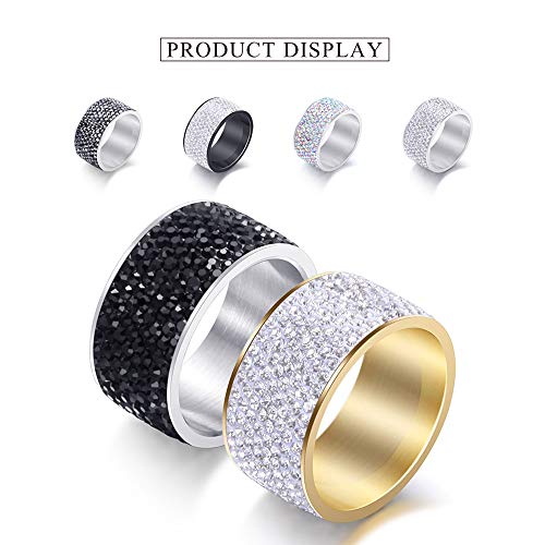 Stainless Steel Gorgeous White 8 Rows Lines Cz Cubic Zirconia Round Crystal Wedding Band Ring 12mm2