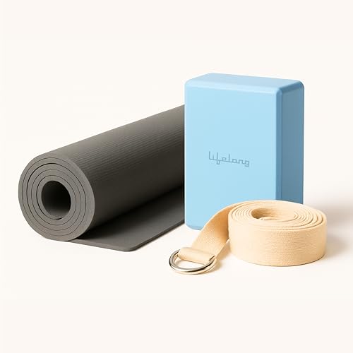 Image of Lifelong Yoga Combo Set: 4mm Mat, 6ft Belt, Block for Men & Women