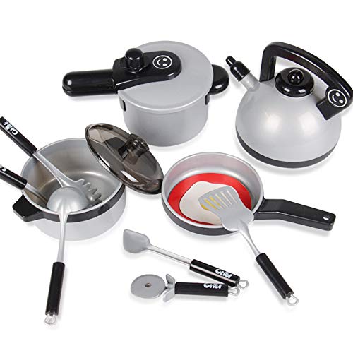 Jeenuuuder Niños Juega Cocina Cocina Cocina Simulación Cocinar Gran Tamaño Vajilla Utensilios de Cocina 10 Piezas Set