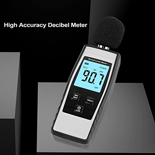 Xinjiayi Decibel Meter, Portable Spl Meter (Sound Pressure Level Meter), Digital Noise Meter, Range 30-130 Db(A) Db Meter, Noise Volume Sound Monitoring Tester (Battery Included) Gray #TOP1