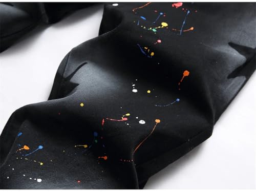 Men Painted Jeans Stretch Denim Slim Straight Pants Streetwear Print Trousers2