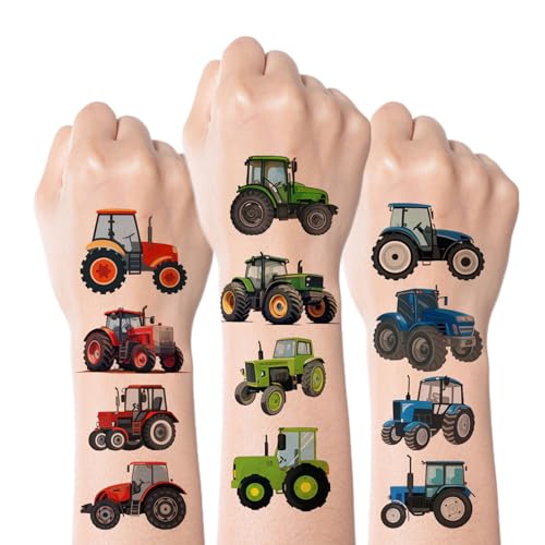 Kotkiddy 80 Pezzi Trattori Tatuaggi Temporanei Bambini Ragazzi Ragazze Decorazioni Party Bomboniere Regalo Fattoria Adesivi per Compleanno Veicoli Fattoria Festa