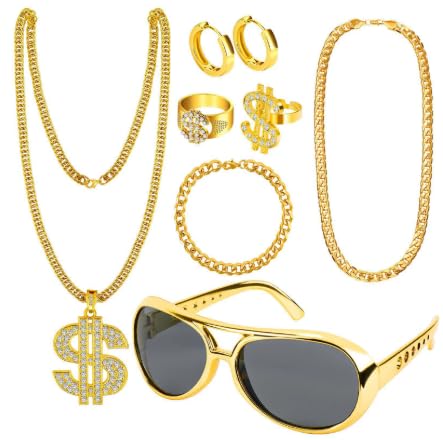 XIMU-SHANGDIAN 8Pcs Hip Hop Costume Accessories Set, multicolored, 10 cm x 10 cm x 1 cm