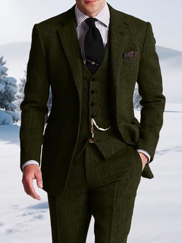 Herringbone Tweed Mens Suit Wedding Formal Slim Fit Tuxedo for Men 3 Piece Casual Retro Solid Boys Suit Outfits2