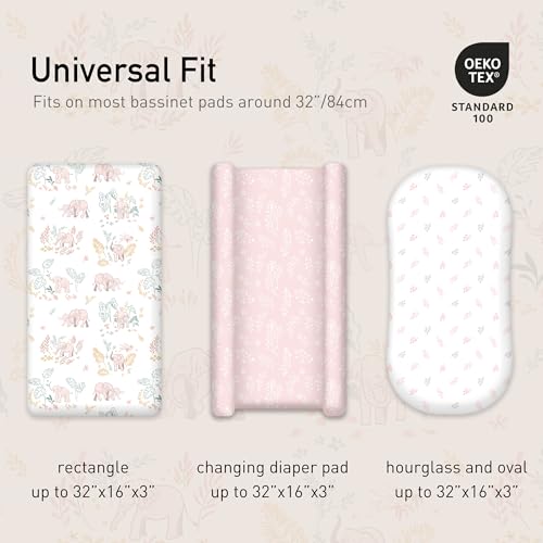 Image of Gllquen Baby Bassinet Sheets 4 Pack, Breathable Cozy Fitted Mattress Sheet | 32 inchx16 inch Soft Baby Sheets for Boys Girls, Compatible with Halo, Snoo, Uppababy, Universal fitted,Baby Gift,