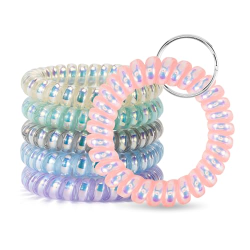 Image of QIUTIMIY 6PCS Wristlet Keychain, Colorful Spiral Coil Hair Tie for Women, Sauna Accessaries Wrist Coil Key Ring Key Holder