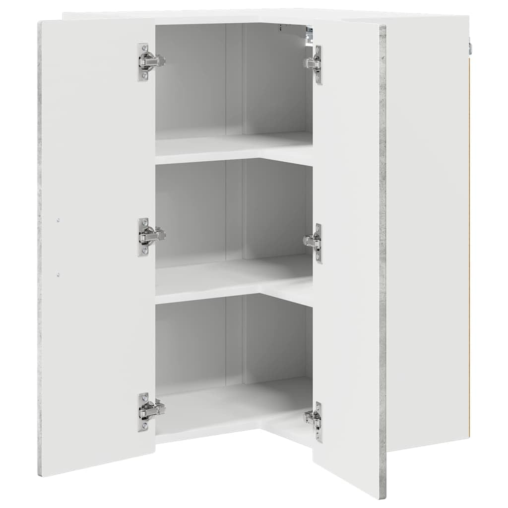 Armario esquinero de pared Porto Hormigón, gris, 57 x 57 x 80 cm, madera, 3 estantes, 2 puertas, con montaje en pared, espacio de almacenamiento para utensilios de cocina, armario de despensa