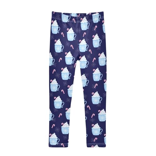 CaTaKu Girls Leggings Christmas Cups Candy Cane Leggings for Girls Kids Athletic Workout Yoga Pants Size 4-10T