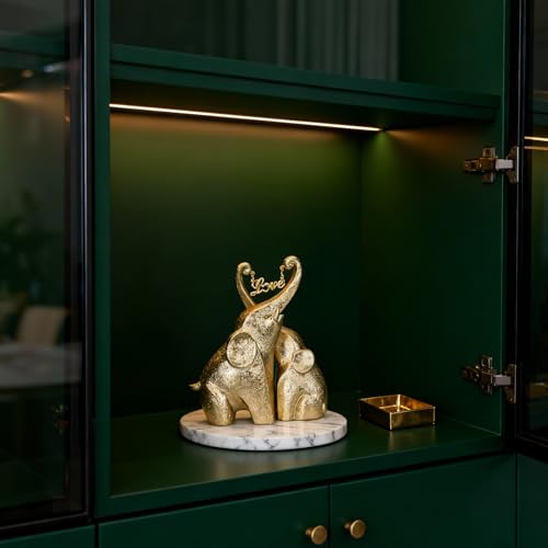 Escultura pareja elefantes en resina con encanto dorado miniatura 5