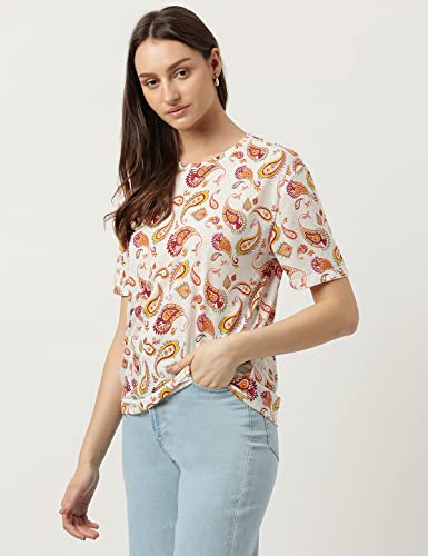 Image of Marks & Spencer Womens Printed Polyester Round Neck Relaxed Fit T Shirt