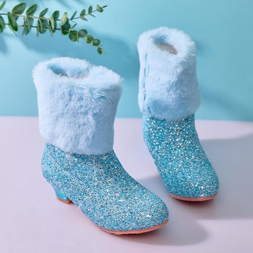Girls Sparkly Glitter Boot Fuzzy Lined Winter Thermal Side Zip Up Boots Mid Calf High Heel Non Slip Bottom Snow Boot2